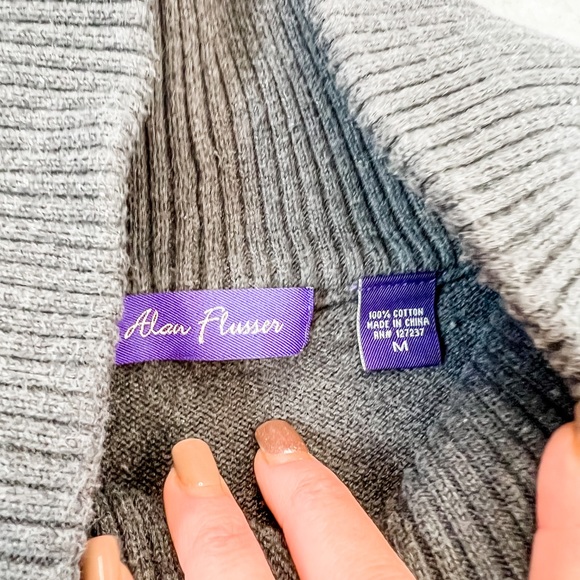 Alan Flusser Gray and Purple Checkered Long Sleeve Sweater Cowl Neck Collar Med - Picture 8 of 8